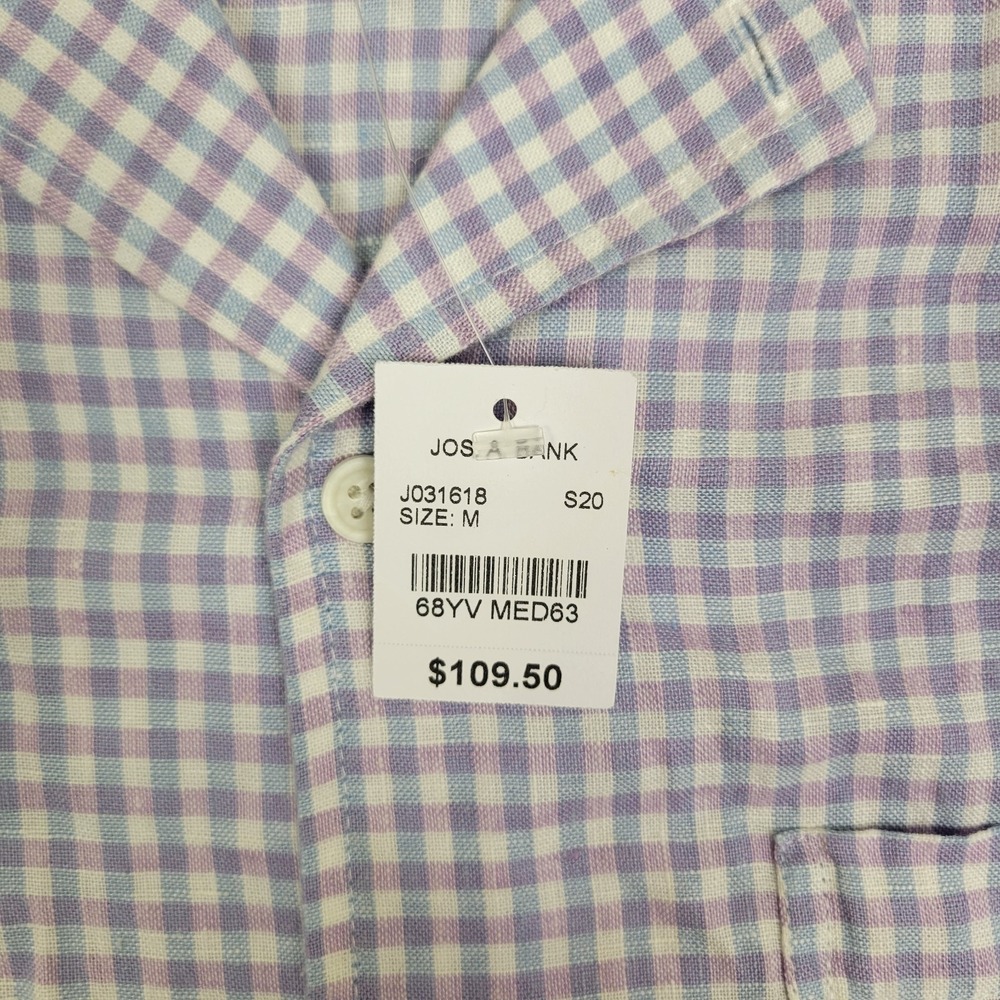 Jos A Bank Reserve Tailored Fit Shirt Mens Medium Purple Check Linen Blend (NWT) - Picture 6 of 9